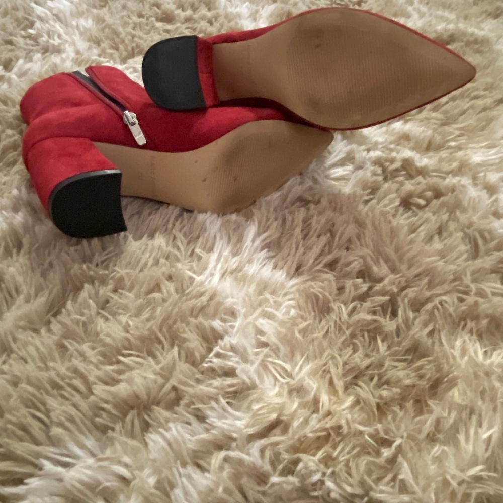 Marc Fisher Red Suede Booties Block Heel Size 7 - image 4